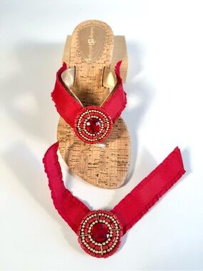 Lindsay Phillips SwitchFlops Red Gold Medallion Interchangeable Straps Sz M